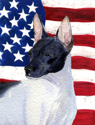 USA American Flag with Rat Terrier House Size Canvas Flag