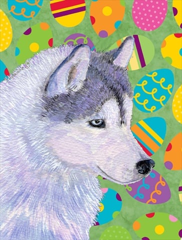 Siberian Husky Easter Eggtravaganza House Size Canvas Flag