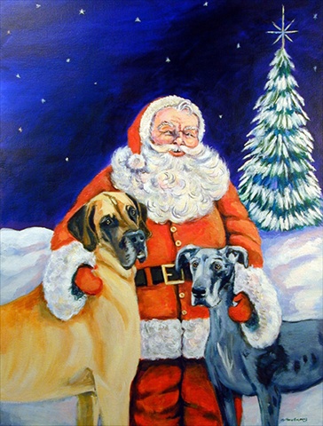 28 x 40 in. Santa Claus with Great Dane House Size Canvas Flag