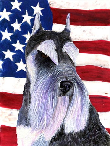 USA American Flag with Schnauzer House Size Canvas Flag