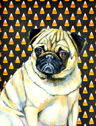 Pug Candy Corn Halloween Portrait House Size Canvas Flag 28 x 40 in.