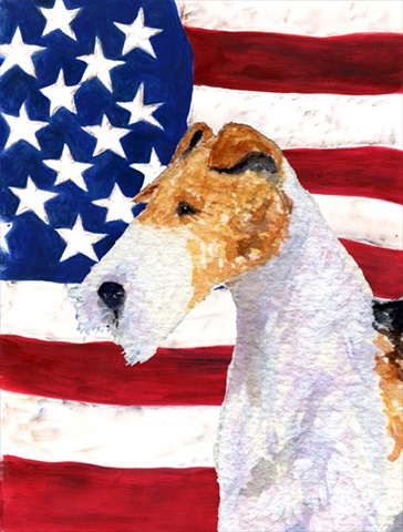 USA American Flag with Fox Terrier House Size Canvas Flag
