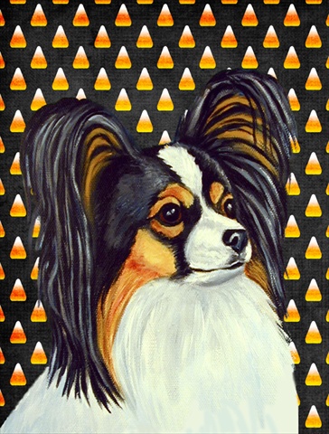 Papillon Candy Corn Halloween Portrait House Size Canvas Flag
