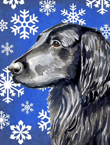 Flat Coated Retriever Winter Snowflakes Holiday House Size Canvas Flag