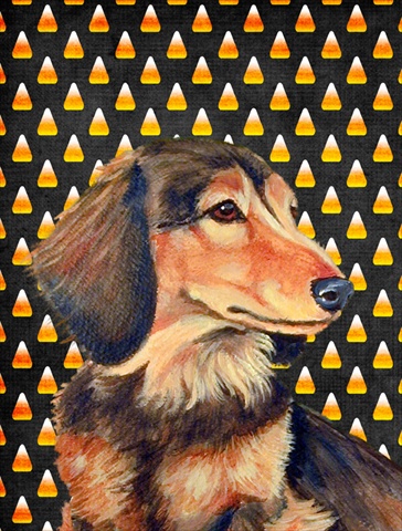 Dachshund Candy Corn Halloween Portrait House Size Canvas Flag