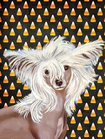 Chinese Crested Candy Corn Halloween Portrait Garden Size Flag