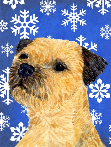 Border Terrier Winter Snowflakes Holiday House Size Canvas Flag