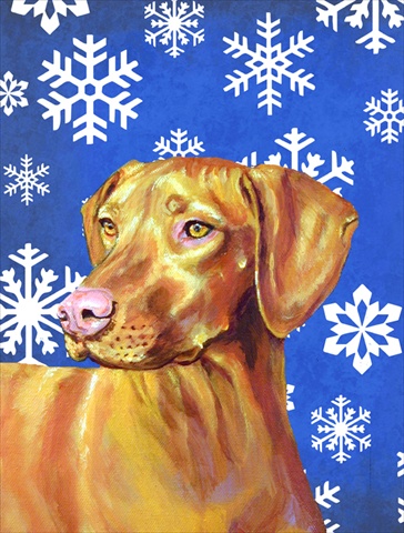 Vizsla Winter Snowflakes Holiday House Size Canvas Flag
