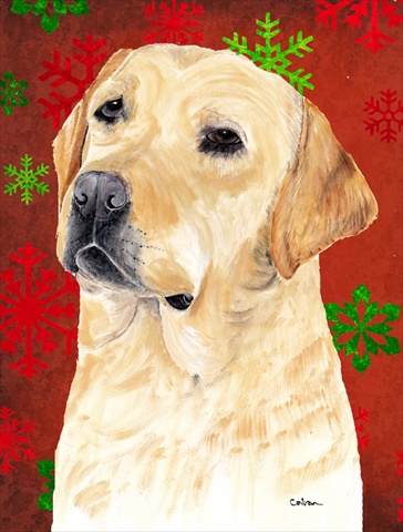 11 x 15 in. Labrador Red and Green Snowflakes Holiday Christmas Garden Size Flag