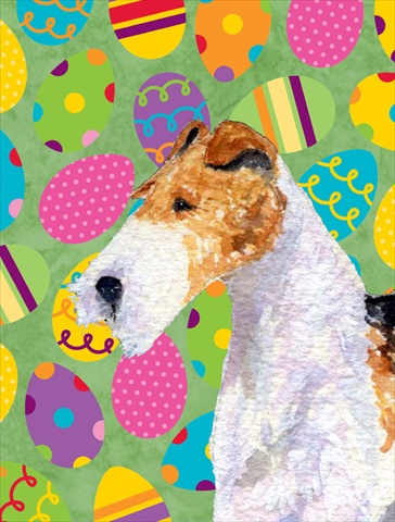 Fox Terrier Easter Eggtravaganza House Size Canvas Flag - 28 x 40 in.