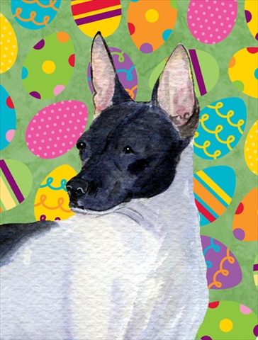 Rat Terrier Easter Eggtravaganza House Size Canvas Flag - 28 x 40 in.