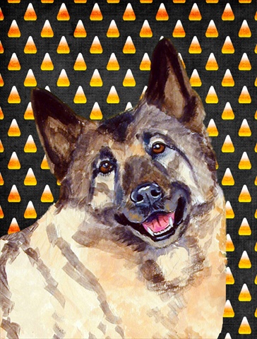 Norwegian Elkhound Candy Corn Halloween Portrait House Size Canvas Flag