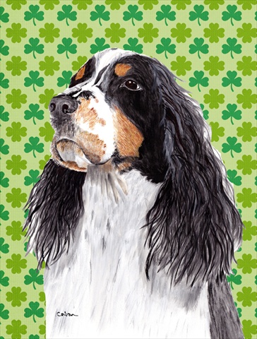 Springer Spaniel St. Patricks Day Shamrock Portrait House Size Canvas Flag