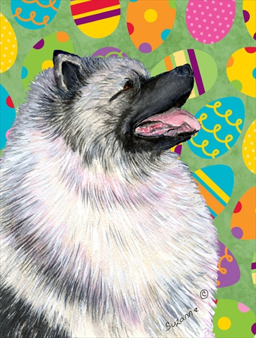 Keeshond Easter Eggtravaganza House Size Canvas Flag - 28 x 40 in.