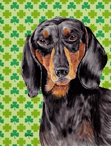 Dachshund St. Patricks Day Shamrock Portrait House Size Canvas Flag