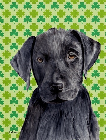 Labrador Black St. Patricks Day Shamrock House Size Canvas Flag - 40 x 40 in.