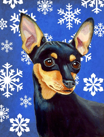 Min Pin Winter Snowflakes Holiday House Size Canvas Flag