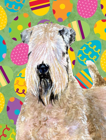 11 x 15 in. Wheaten Terrier Soft Coated Easter Eggtravaganza Garden Size Flag