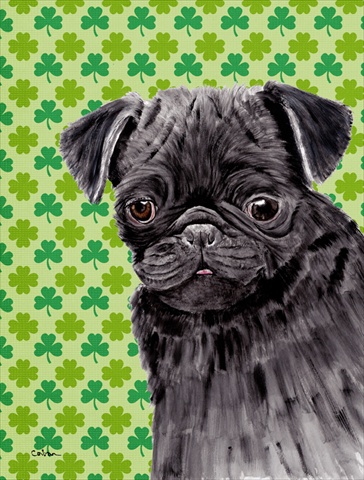 Pug Black St. Patricks Day Shamrock Portrait House Size Canvas Flag