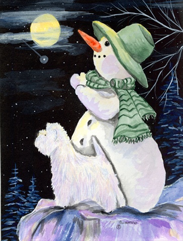 11 x 15 in. Snowman with Westie Garden Size Flag