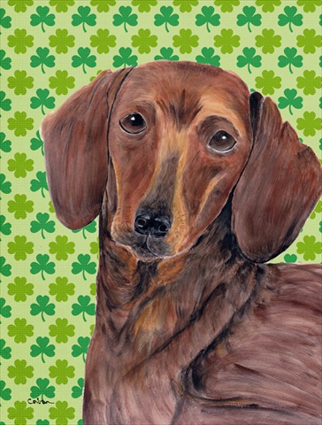 Dachshund St. Patricks Day Shamrock Portrait House Size Canvas Flag