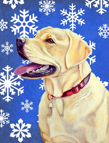 Labrador Winter Snowflakes Holiday House Size Canvas Flag