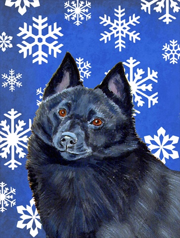 Schipperke Winter Snowflakes Holiday House Size Canvas Flag