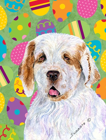 11 x 15 in. Clumber Spaniel Easter Eggtravaganza Garden Size Flag
