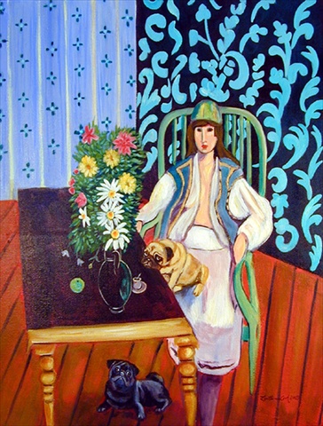 Lady with her Pug House Size Canvas Flag