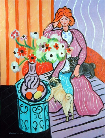 Lady with her Pug House Size Canvas Flag
