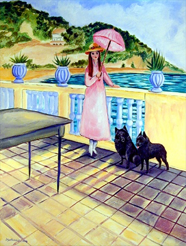 11 x 15 in. Lady with her Schipperke Garden Size Flag