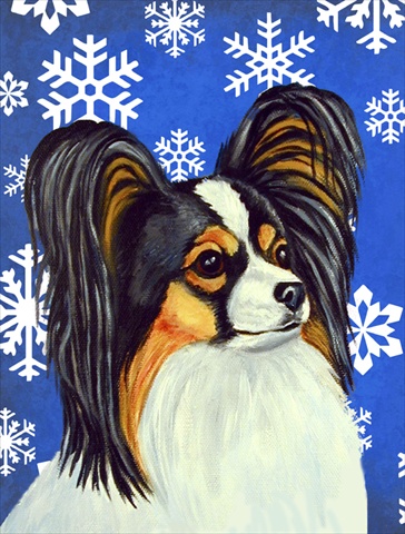 Papillon Winter Snowflakes Holiday House Size Canvas Flag