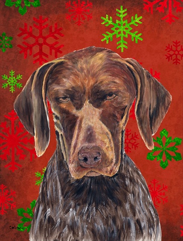 German Shorthaired Pointer Red Snowflakes Holiday Christmas House Size Flag