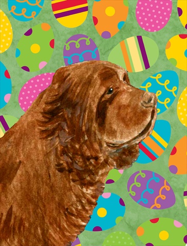 Picture of Carolines Treasures SS4855CHF 28 x 40 In. Sussex Spaniel Easter Eggstravaganza Flag Canvas- House Size