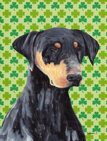 Doberman St. Patricks Day Shamrock Portrait Flag Canvas - House Size
