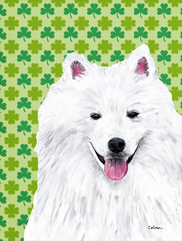 American Eskimo St. Patricks Day Shamrock Portrait Flag Canvas- House Size
