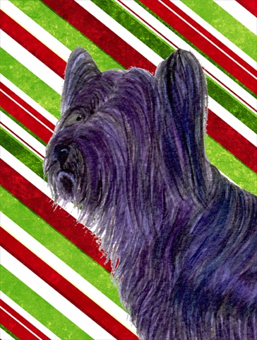 Skye Terrier Candy Cane Holiday Christmas Flag Canvas- House Size