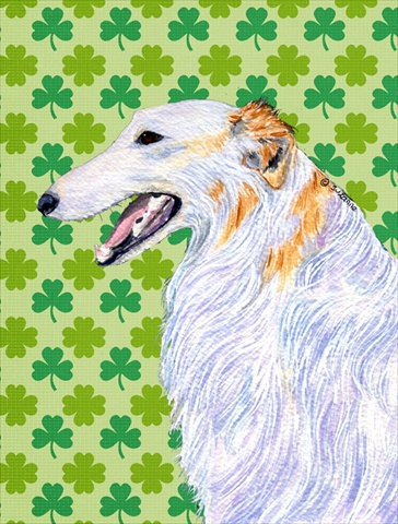 Borzoi St. Patricks Day Shamrock Portrait Flag Canvas - House Size