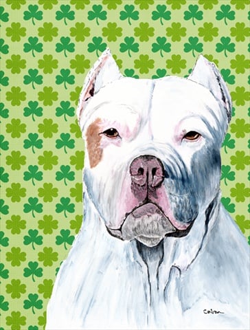 Pit Bull St. Patricks Day Shamrock Portrait Flag Canvas- House Size