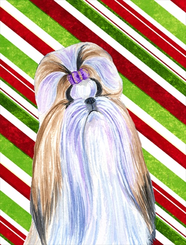 Shih Tzu Candy Cane Holiday Christmas Flag Canvas- House Size