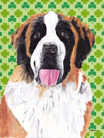 Saint Bernard St. Patricks Day Shamrock Portrait Flag Canvas- House Size