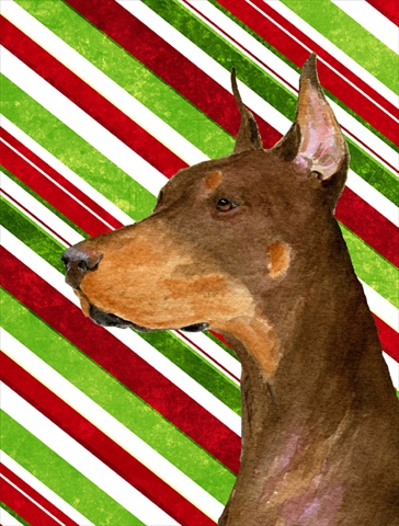 Doberman Candy Cane Holiday Christmas Flag Canvas- House Size