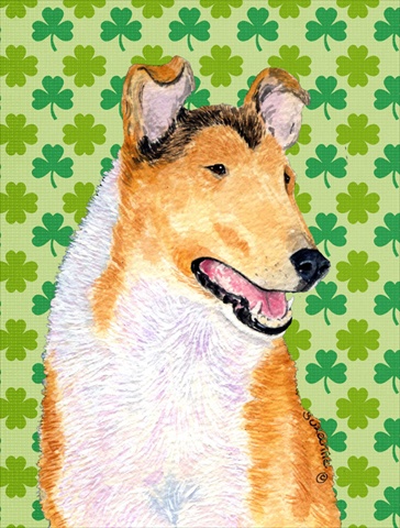 Picture of Carolines Treasures SS4401CHF 28 x 40 In. Collie Smooth St. Patricks Day Shamrock Portrait Flag Canvas- House Size