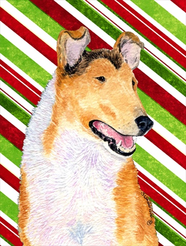 Picture of Carolines Treasures SS4539CHF 28 x 40 In. Collie Smooth Candy Cane Holiday Christmas Flag Canvas- House Size
