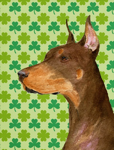 Picture of Carolines Treasures SS4399CHF 28 x 40 In. Doberman St. Patricks Day Shamrock Portrait Flag Canvas- House Size