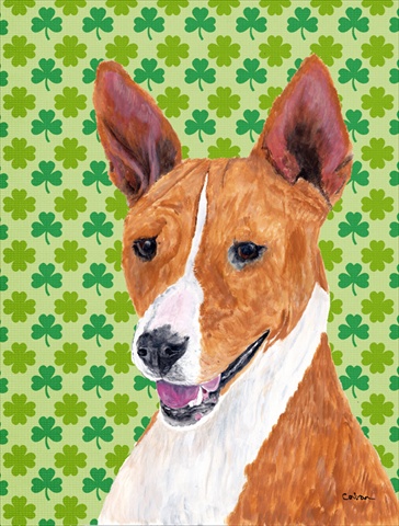 Basenji St. Patricks Day Shamrock Portrait Flag Canvas - House Size