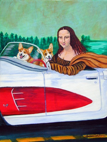 11 x 15 In. Mona Lisa With Corgi Flag- Garden Size