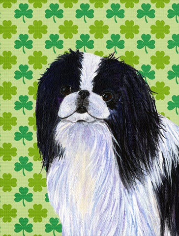 Picture of Carolines Treasures SS4398CHF 28 x 40 In. Japanese Chin St. Patricks Day Shamrock Portrait Flag Canvas- House Size