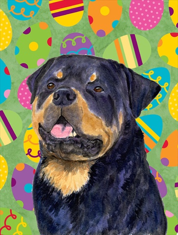 Picture of Carolines Treasures SS4869CHF 28 x 40 In. Rottweiler Easter Eggstravaganza Flag Canvas- House Size