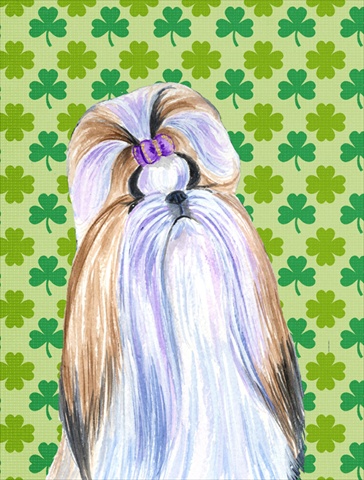 Picture of Carolines Treasures SS4396CHF 28 x 40 In. Shih Tzu St. Patricks Day Shamrock Portrait Flag Canvas- House Size